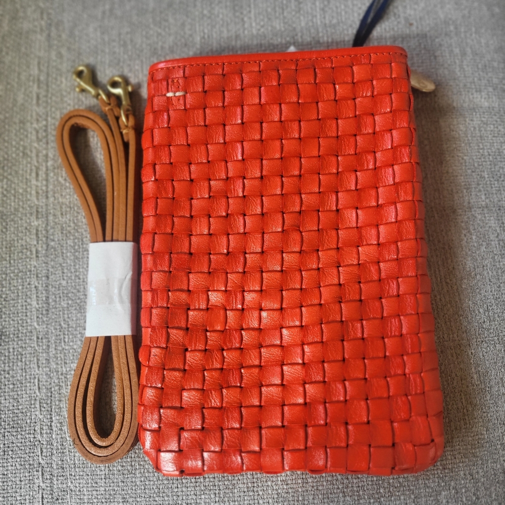 Clare V Red and Orange Woven Leather Crossbody Bag